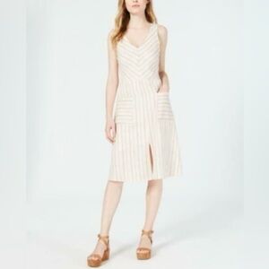 Monteau Cream and Pink Striped Midi Dress